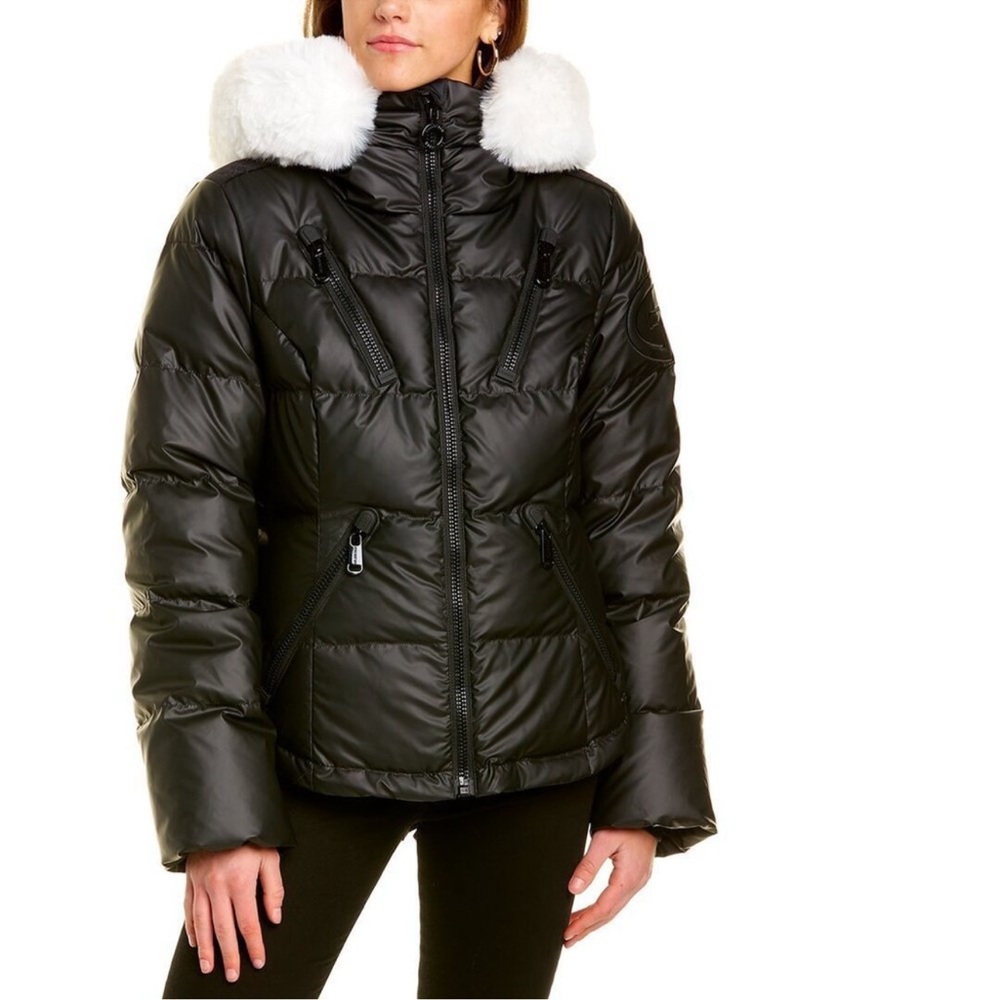 SOLD Goldbergh Black Puffer Jacket with White Fur Hood M - Picture 1 of 3